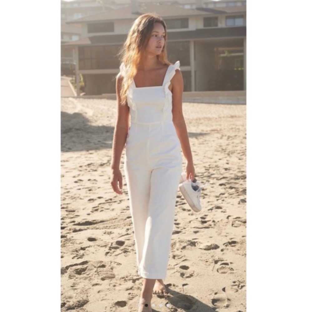 BDG | White Denim Ruffled Jumpsuit